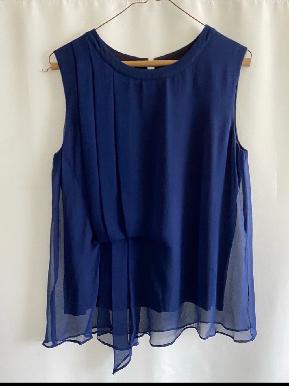 LN Katherine Kelly Sleeveless Deep Blue Silk Chiffon Overlay Top